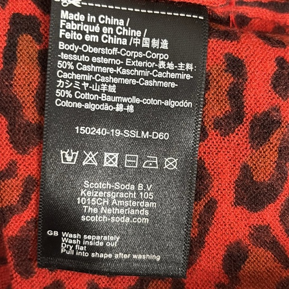 Scotch & Soda Cashmere & Cotton Leopard Print Sweater in Red - Size Medium - Picture 8 of 8